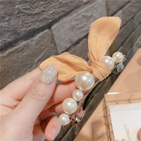 New hand-woven pearl bow spring clip side clip student hair accessories