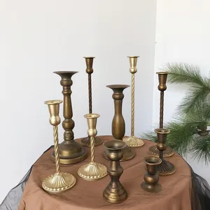 Vintage Metal Candlestick Romantic Home Party Wedding Decoration Iron Candle Holder Gold Bronze Candlelight Dinner Decoration