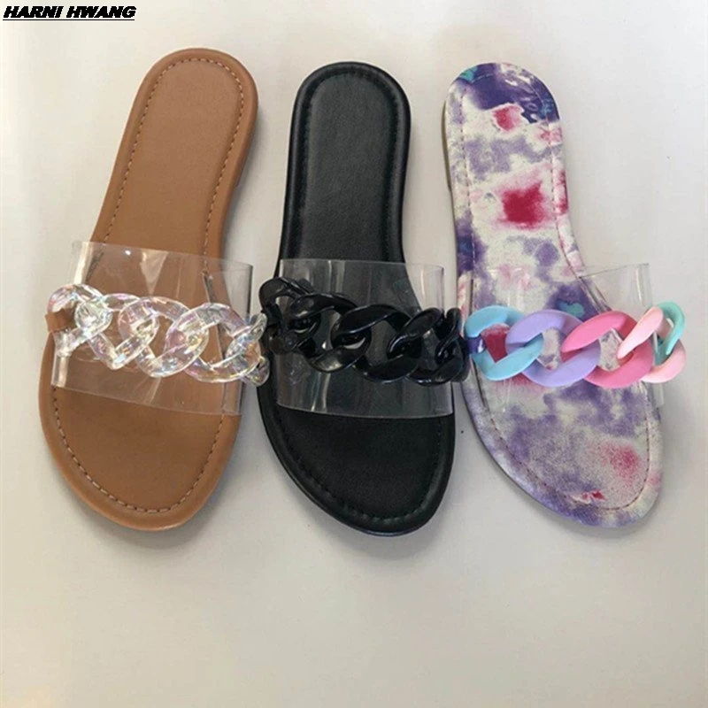 

Flat Slippers Women Shoes Summer New Woman Sandals Sexy PVC Chain Sandal Ladies Flip Flops Casual Beach Dress Slides Designer