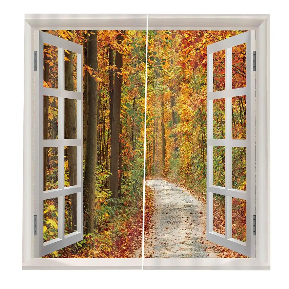 

Autumn Sunshine Maple Forest Window Curtains With Sunshine Maple Trees road Curtain For Living room Art Nature Scenery Drapes