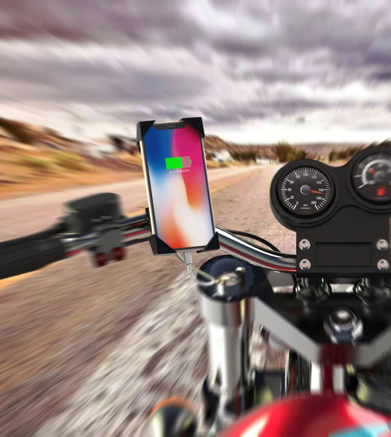 

Mobile Phone Navigation Bracket, Handlebar Mount Rearview Mirror Mount Black ABS Phone Mount Holder With USB Charger