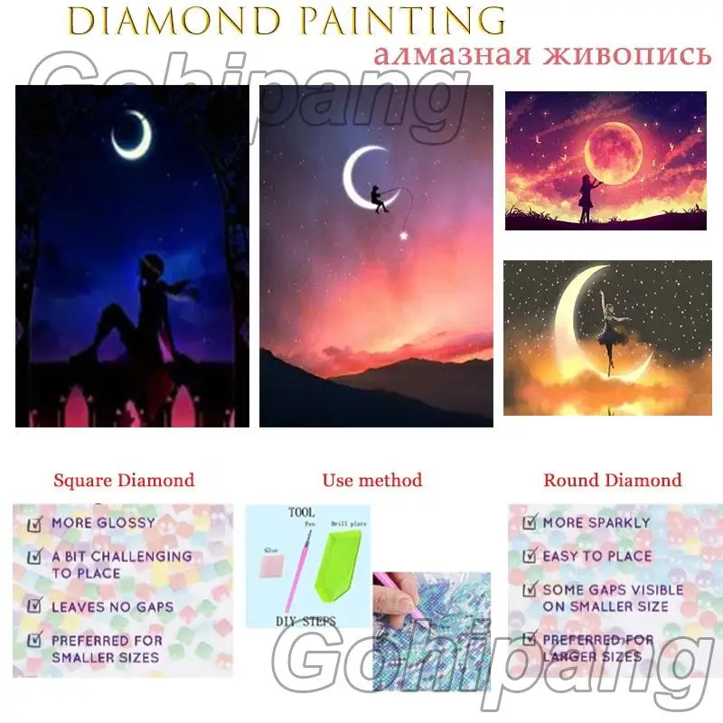 

Набор для алмазной вышивки 5D для ручной алмазной росписи Moon, украшение для дома и офиса