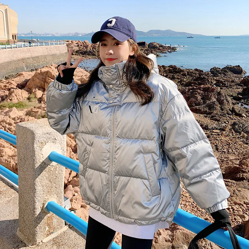 

Новинка, свободный Яркий пуховик с капюшоном в Корейском стиле, женская зимняя короткая Толстая куртка на белом утином пуху, теплое пальто