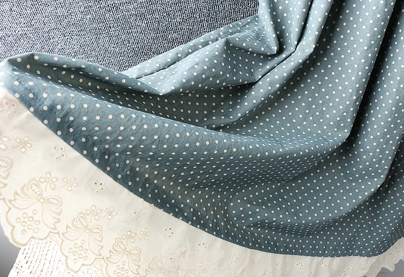 Новое весеннее женское платье из хлопка и льна свободное кружевное в горошек с