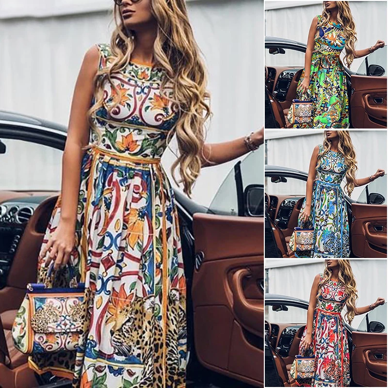 Мода взлетно посадочной полосы летнее платье для женщин сексуальное без рукавов