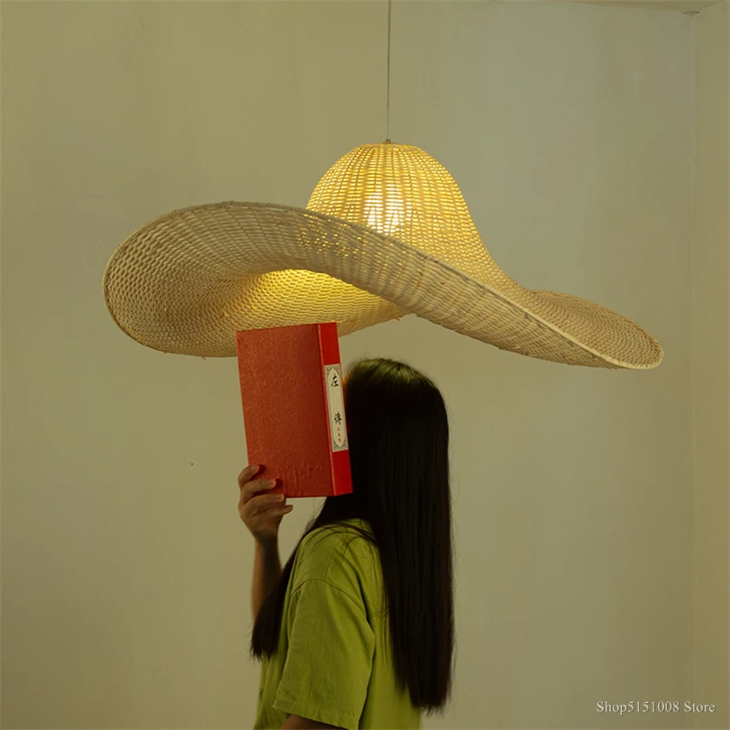 Ротанговая соломенная шляпа подвесной светильник креативная Подвесная лампа
