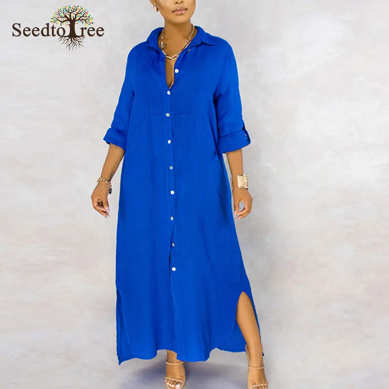 Однотонное дизайнерское длинное платье рубашка на пуговицах осень весна женские