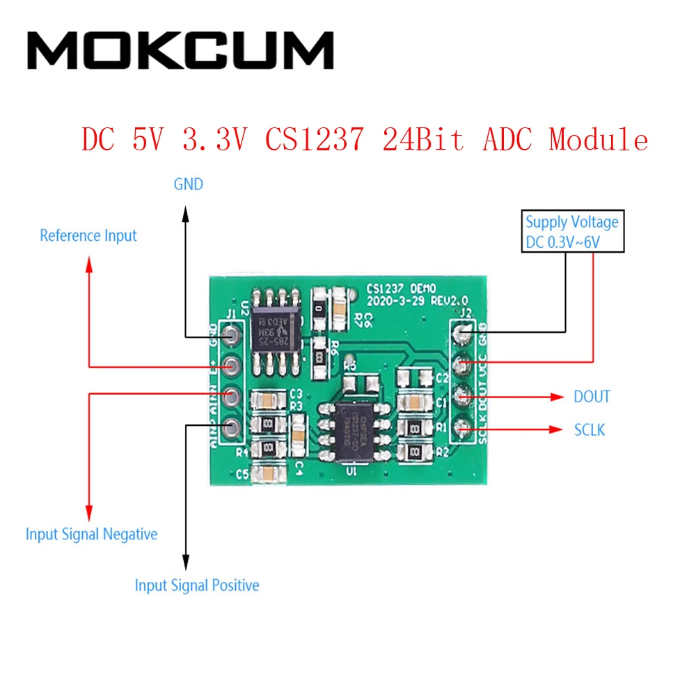 DC 5V 3 V CS1237 24Bit ADC модуль AD конвертер аналоговый к цифровому преобразователю