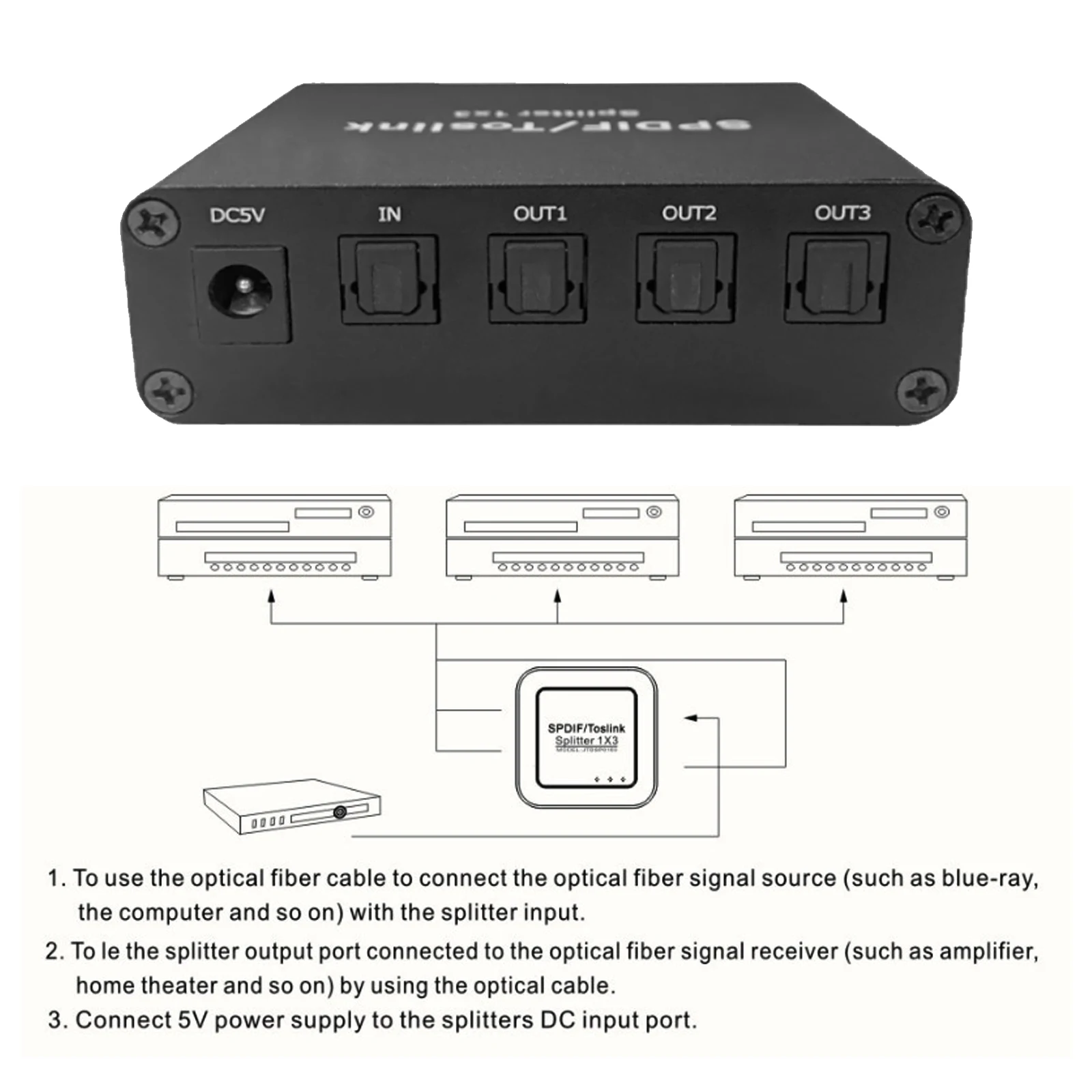 SPDIF/Toslink переключатель сплиттер 1x 3 Поддержка LPCM2.0 / DTS Dolby-AC3 со светодиодной