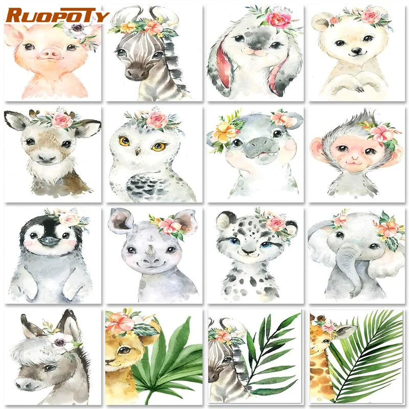 

RUOPOTY 60x75cm Frame Painting By Numbers Animal On Canvas Elephant Pictures By Numbers Home Decor DIY Minimalism Styl