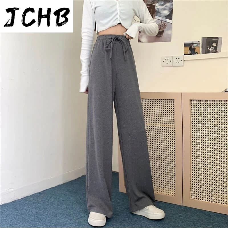 

2021 Autumn Gray Drape High-waist Pants Women Casual Straight-leg Pants Women Loose Thin Wide-leg Pant Mopping Trousers Student