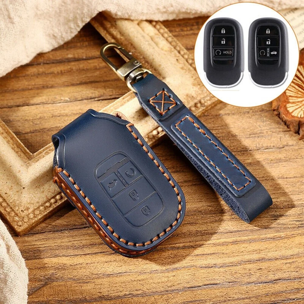 

Leather Smart Car Key Fob Case Cover Holder For Honda Accord Civic CRV HRV Vezel 2021 2022 Keyless Remote Shell Keychain Bag