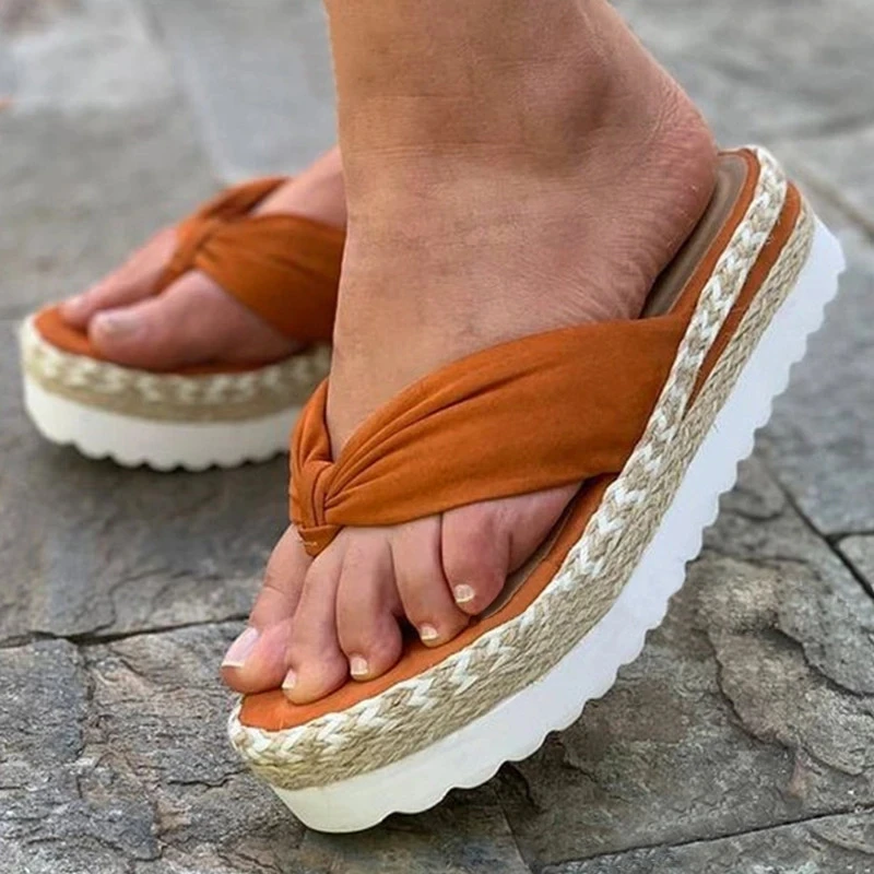 

Fashion Trend Women Summer Slippers Thick Wedges Heel Platform Flip Toe Lightweight Outdoor Casual Beach Ladies Shoes Whosale