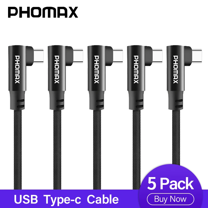 PHOMAX usb type C 5 Пак 90 градусов быстрая зарядка c кабель шнур для передачи данных