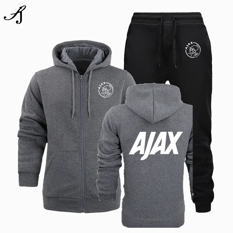 Новинка, модная спортивная одежда AJAX, толстовка с капюшоном, мужская спортивная одежда, два предмета, хлопок, флис, Толстая Толстовка с капюшоном+ штаны, спортивный костюм для мужчин