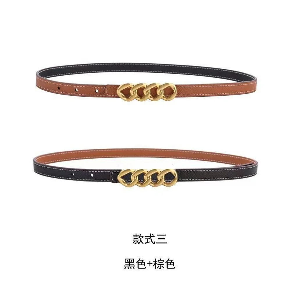 

1.4cm New Fashion Women's Double-Sided Cowhide Thin Belt Korean Style Ins Style Trendy Wholesale Suit Decorative Belt for Women