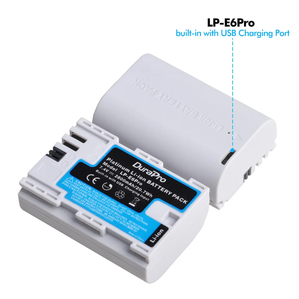 2800 мАч LP-E6 LP-E6N Аккумулятор для камеры с usb-портом для Canon EOS 5DS 5D Mark II Mark III 6D 7D 60D 60Da 70D 80D