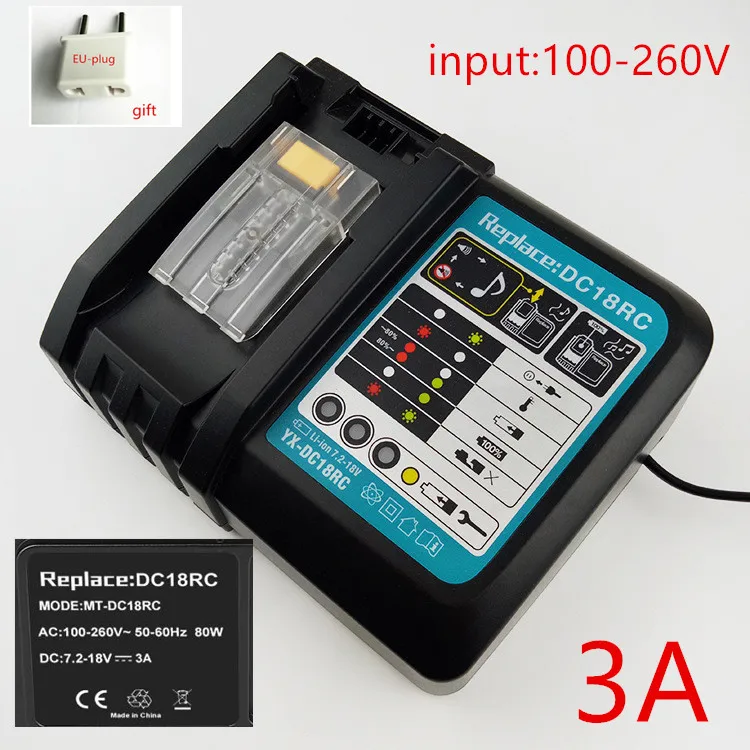 replace 3A MAKITA DC18RCT DC18RC 7,2 V-18 V литий-ионный/металл-гидридных или никель 14,4 V 18V BL1830 Bl1430 BL1840 BL1830B BL1850 BL1860 DC18RC DC18RA - Цвет: replace 3A