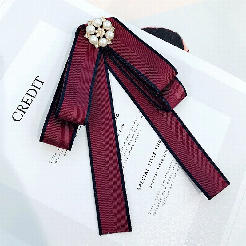 Корейский простой ленты полоса галстук бабочка со стразами броши для женщин