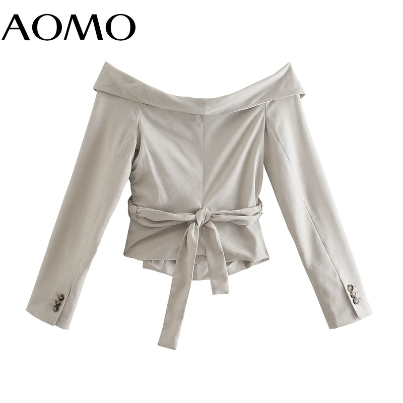 

AOMO Women 2021 Fashion Solid Off Shoulder Blazer Coat With Slash Long Sleeve Female Outerwear Chic Tops 2W184A