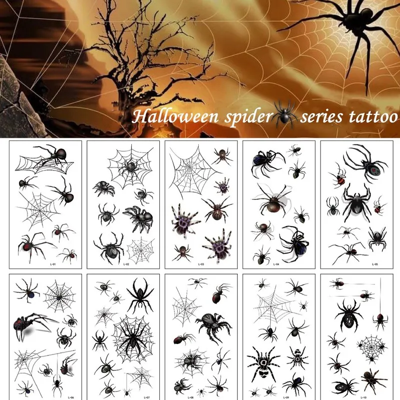 10 шт./лот 7*12 см Временные татуировки стикер боди-арт тату 3D Паук шрам метки Тыква