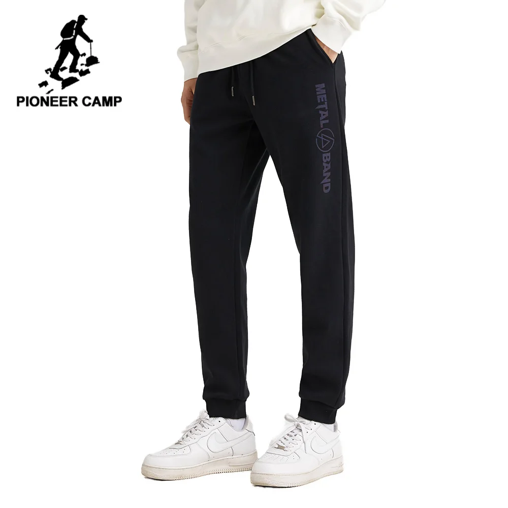 Мужские спортивные штаны Pioneer Camp черные зимние плотные прямые из 100% хлопка для