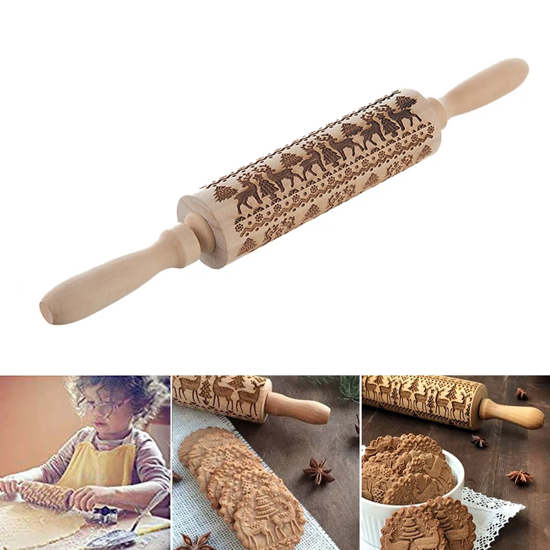 Рождественская деревянная Скалка лося с узором тиснение помадное тесто ролик