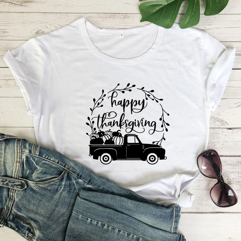 Счастливая футболка с мотивом Дня благодарения осенняя винтажная женская