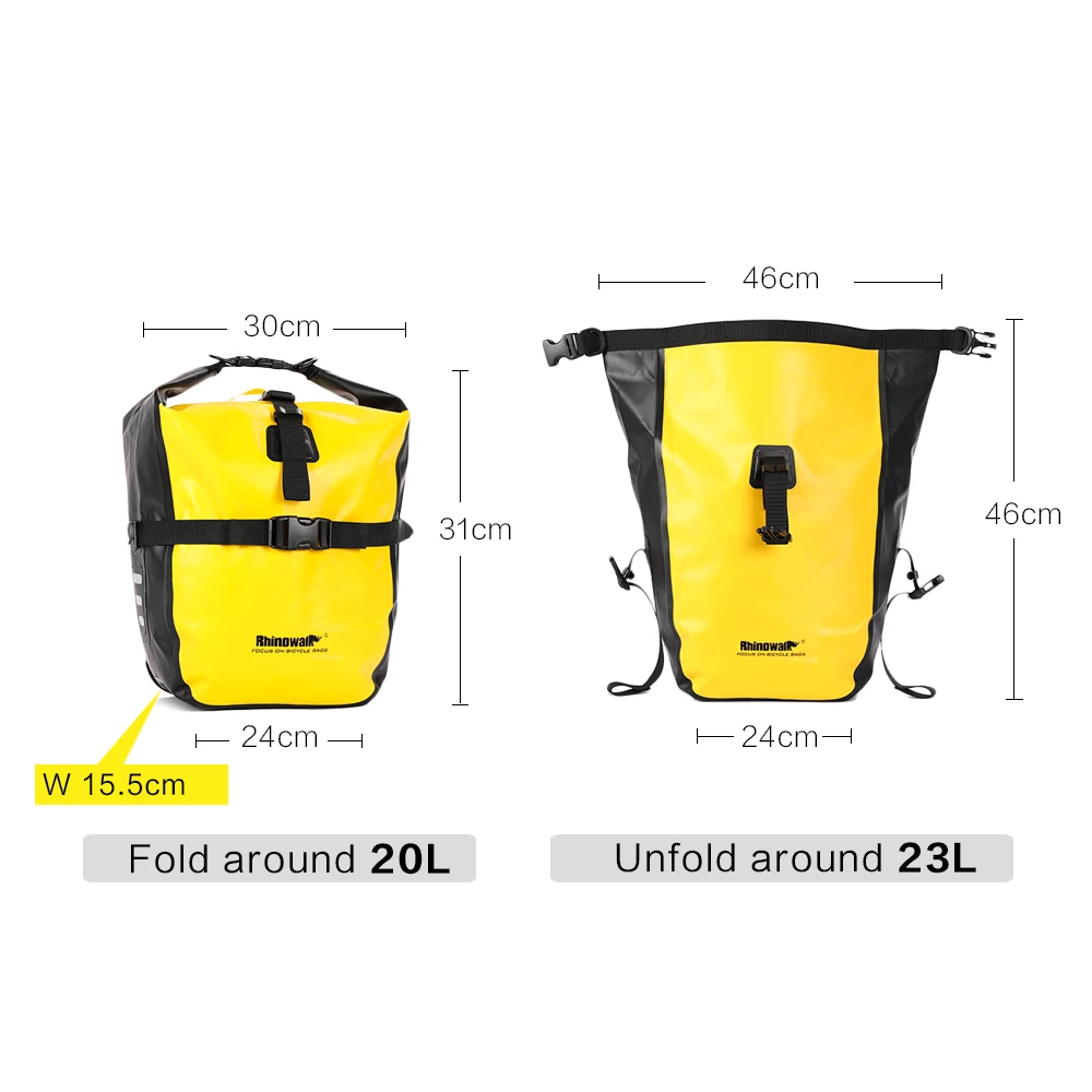 Rhinowalk 20L Bicycle Pannier Bag Bike Waterproof Portable Bike Bag Big storage Trunk Pack Cycling Travel Cycling 1pc or 2 pcs