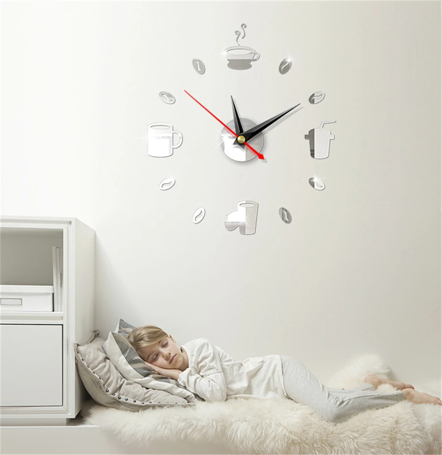 Кофе дизайн настенные часы для Гостиная акриловые зеркальные Diy 3d наклейки