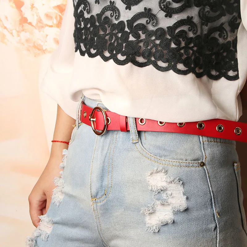women leather belt round metal pin buckle circle belts hot brand fashion punk o ring for women belt ladies jeans accessories free global shipping
