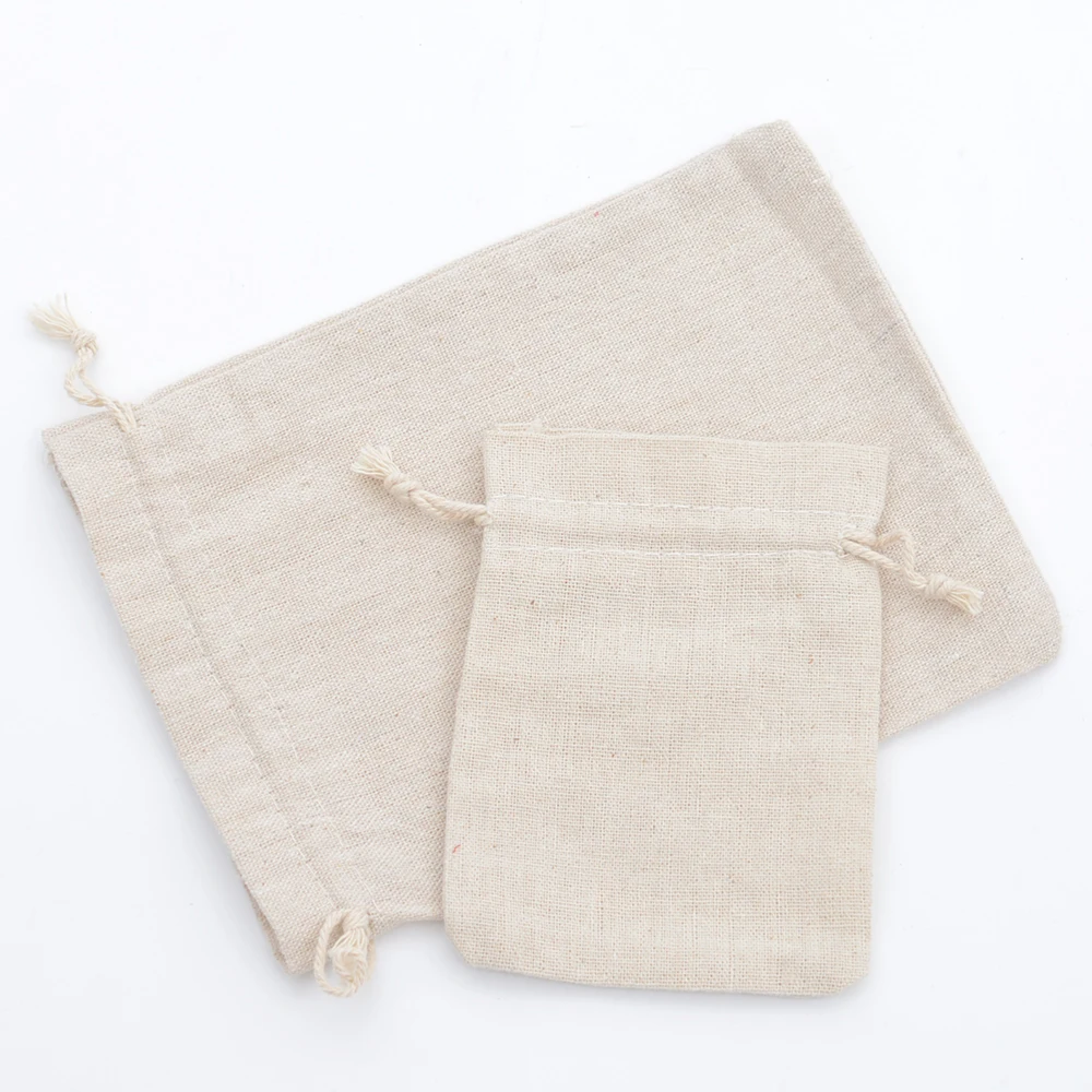 

50pcs 100% Cotton Drawstring Bags Rustic Cotton Muslin Gift Bags Xmas Wedding Favors Sack Jewelry Packaging Bag Accept Customize