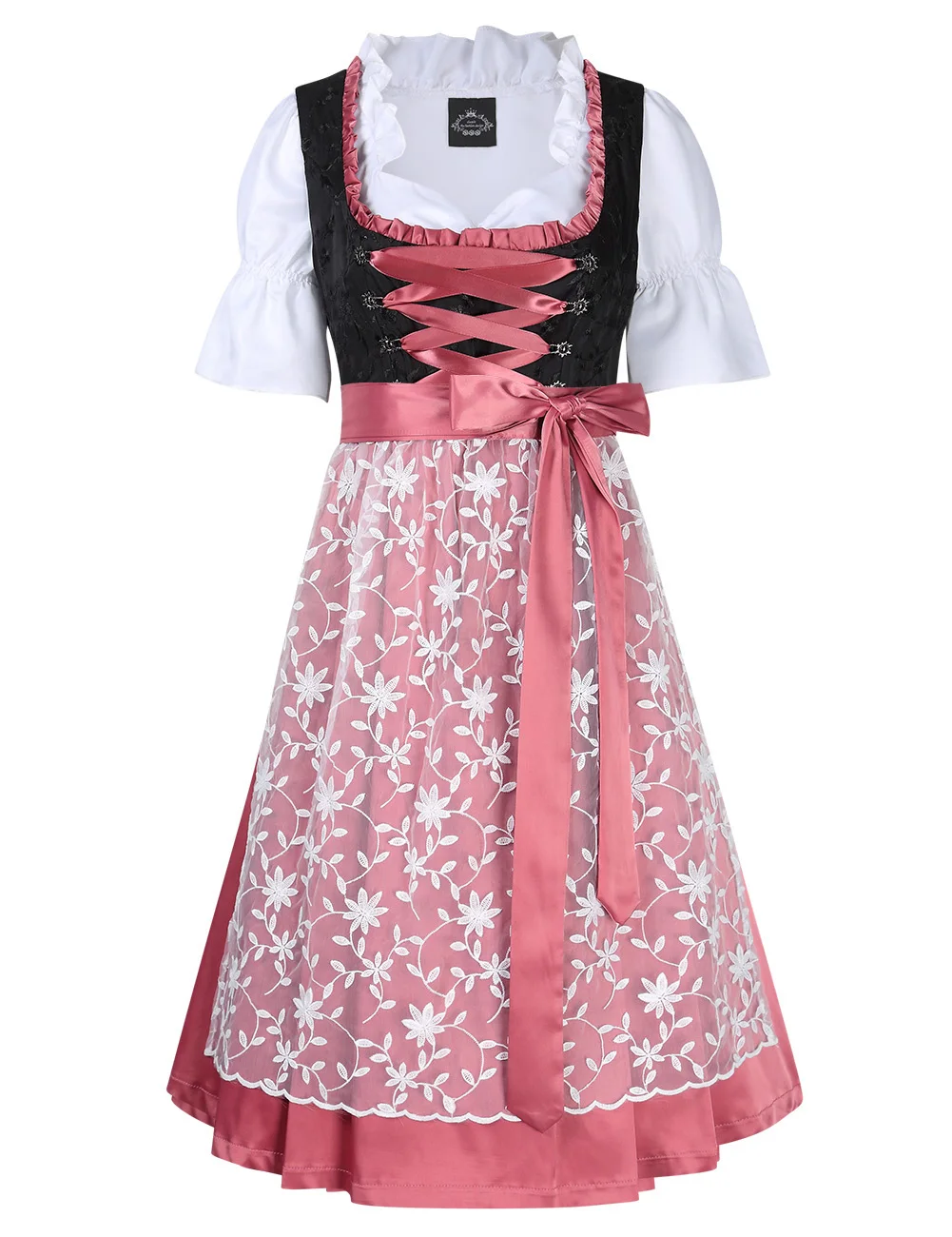 

【 Germany Size 】3PCS Women's Ruffle Floral Lace Beer Dress Traditional Dirndl Set for Oktoberfest Theme Party Cosplay