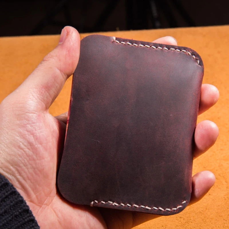 Тонкий кошелек ручной работы из держатель для карт натуральной коровьей кожи с