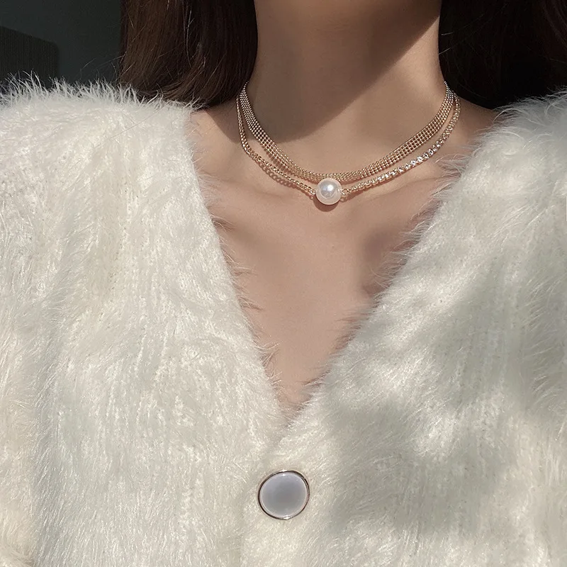 

Light Luxury Double Layered Pearl Necklace Female Simple Zircon Design Sense Clavicle Chain Female Jewelry Gift