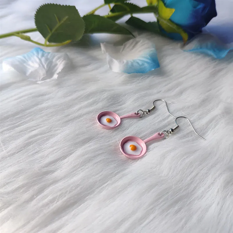 Серьги с 3D жареным яйцом в кастрюле модные розовые подарки для шеф поваров
