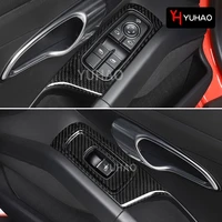 2 pcs door control panel window button lifter carbon fiber protective cover for porsche 2014 2020 718 car interior accessories