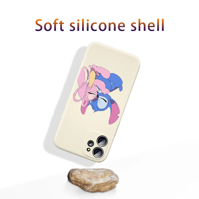 Liquid Silicone Soft Cover Love Lilo Stitch For Apple IPhone 13 12 Mini 11 Pro XS MAX XR X 8 7 6S SE Plus Phone Case