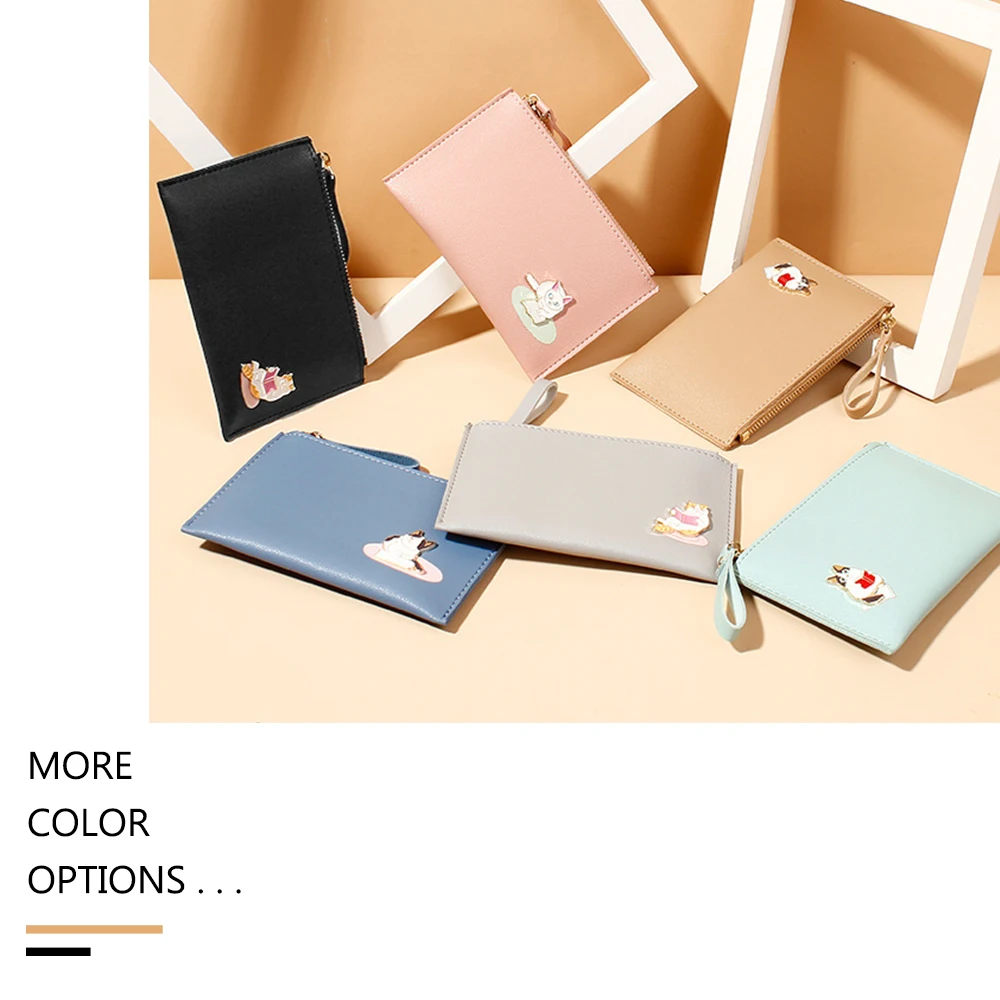 Милый кожаный кошелек на молнии для чтения с кошкой монет держатель карт ID-сумка