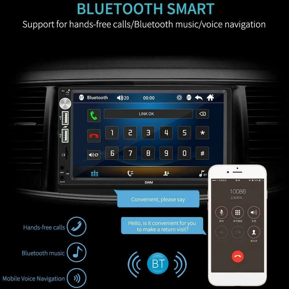Автомагнитола 2 DIN SWM X5 стерео система с 7 дюймовым экраном Bluetooth AUX RCA FM радио