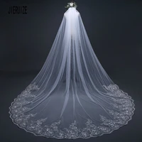 jieruize long wedding veils three meters long veils lace applique crystals cathedral length cheap bridal veil veu de noiva longo