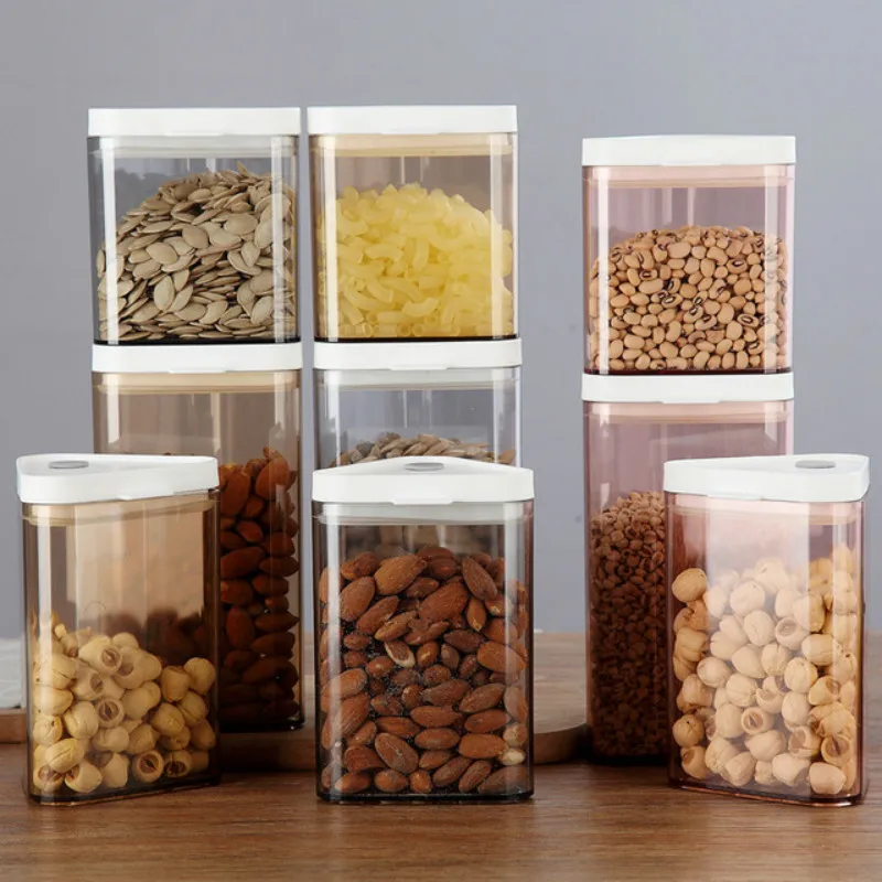 Прозрачные пластиковые герметичные банки в скандинавском стиле с крышкой