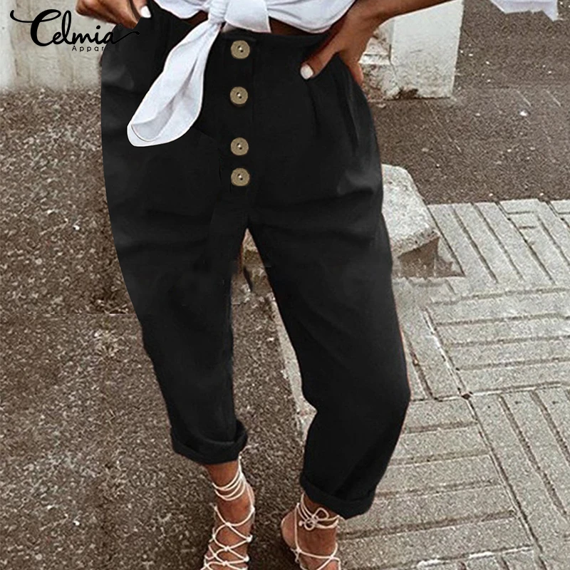 Женские винтажные брюки Celmia осенние шаровары с высокой талией и пуговицами