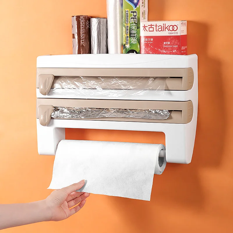 

Kitchen Accessories Storage And Order Cling Film Storage Rack With Blade Cutting Food Dispenser Foil Paper Towel Rack