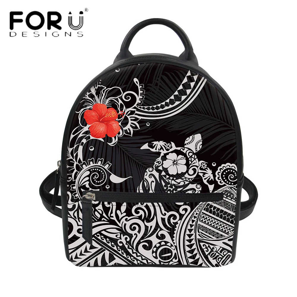 

FORUDESIGNS New Trend Mini Backpacks Women Polynesian Turtle Hibiscus Flower PU Leather Cute Small Backpack Fashion Travel Sac