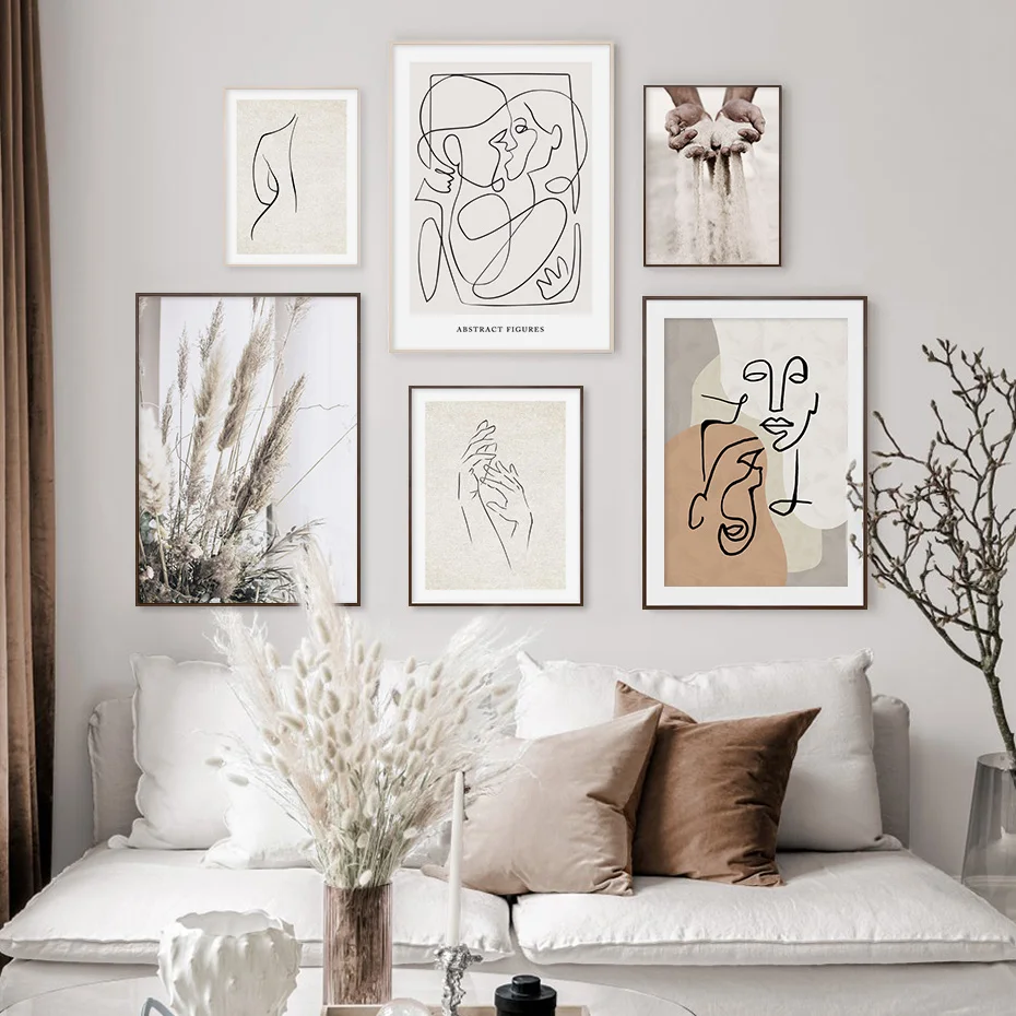 Модная бежевая эскиз фигуры в стиле бохо Абстрактная Картина на холсте настенное