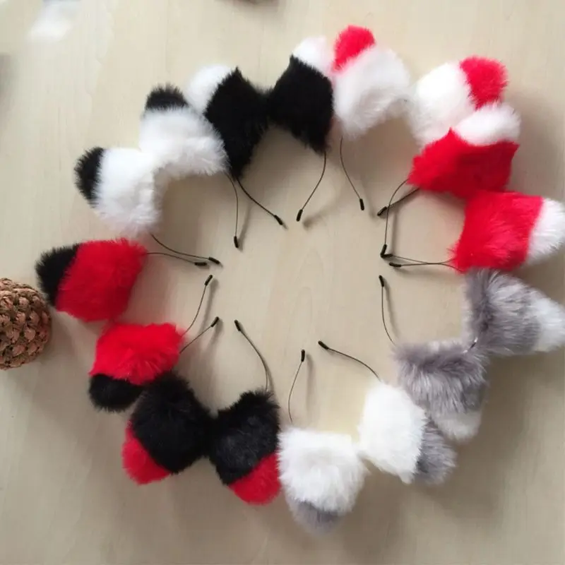 Бандана для волос с кошачьими и волчьими ушками плюшевая бандана контрастных