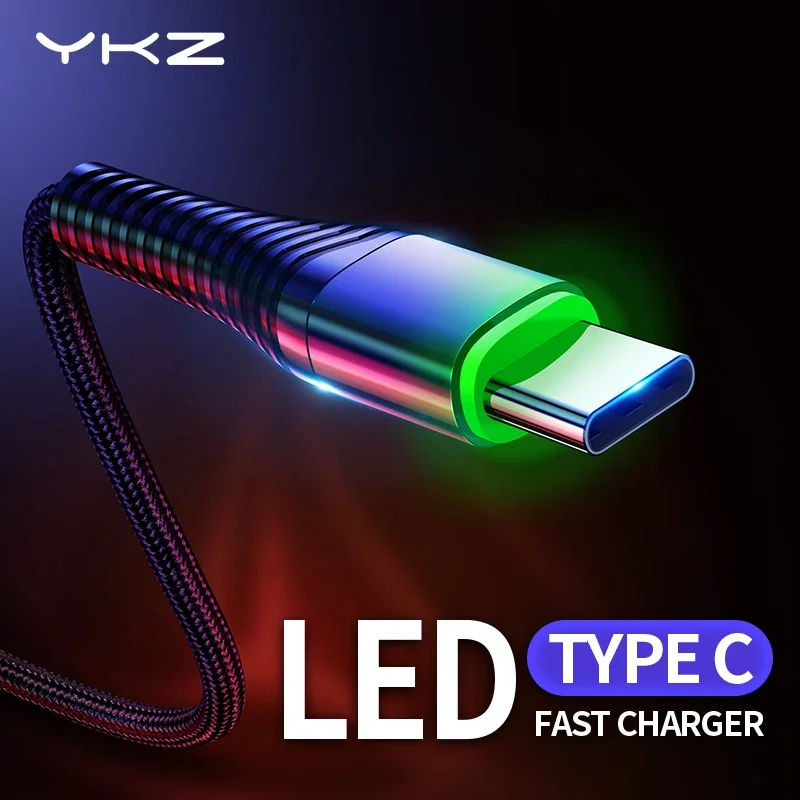 YKZ usb-с кабель для быстрой обувь со светодиодной подсветкой Зарядка через
