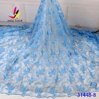 brand new african sequins french lace nigerian polyester sequence embroidery fabric high quality sky blue color 3d flower 2020