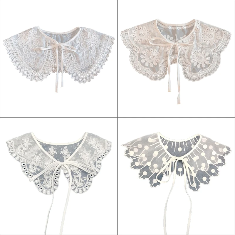 

Floral Embroidery Fake Collar Butterfly Shape False Collar Breathable Summer Faux Collar Necklace Shirt Collar Shawl